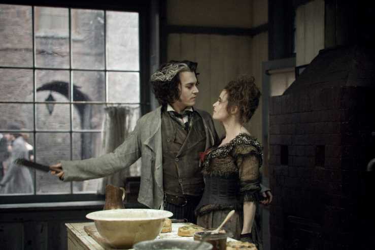 Johnny Depp as Sweeney Todd and Helena Bonham Carter as Mrs. Lovett make a great duo.